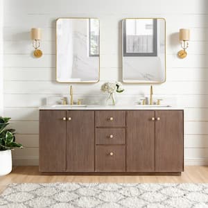 Oza 72 in. W x 22 in. D x 33.9 in. H Double Sink Bath Vanity in Dark Brown with White Quartz Stone Top