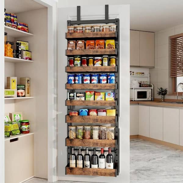 Black 8-Tier Over the Door Pantry Organizer with Adjustable Baskets Wall Mount Hanging Spice Rack for Kitchen Closet