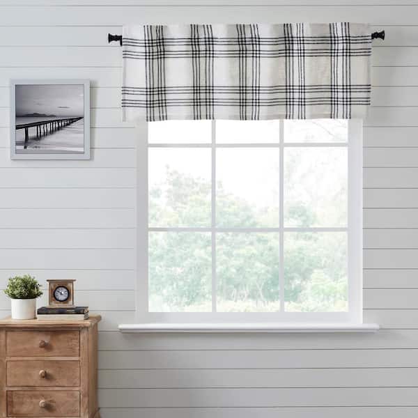 VHC BRANDS Black Plaid 60 in. L x 19 in. W Farmhouse Cotton Valance in Soft Black White