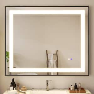 48 in. W x 40 in. H Rectangular Aluminum Framed Anti-Fog LED Lighted Wall Bathroom Vanity Mirror in Brushed Black