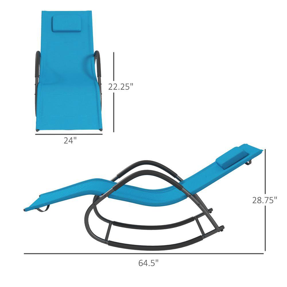 Light Blue Steel Zero Gravity Rocking Chaise Lounge Chair