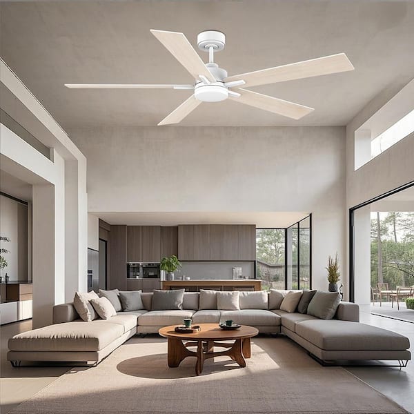 60 in. White 5 Blades Downrod Standard Ceiling Fan with Light Voice Control via/Alexa/Google/WIFI/App/DC Motor