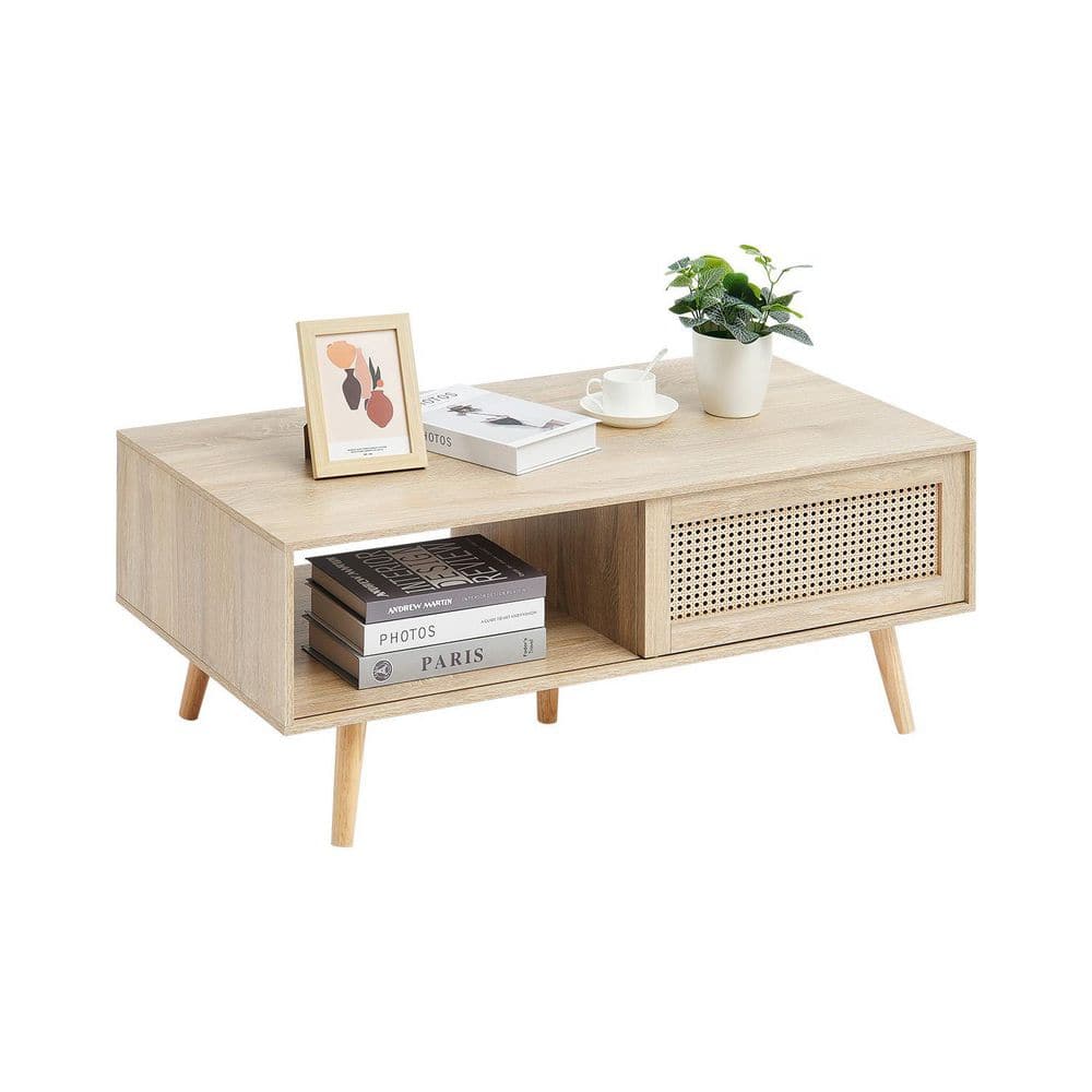 Rattan Coffee Table, Mid Century Modern Coffee Table, Rectangle Wood Coffee Table, 42 in. Modern Boho Style 2-Layers price history on PriceWatchPro