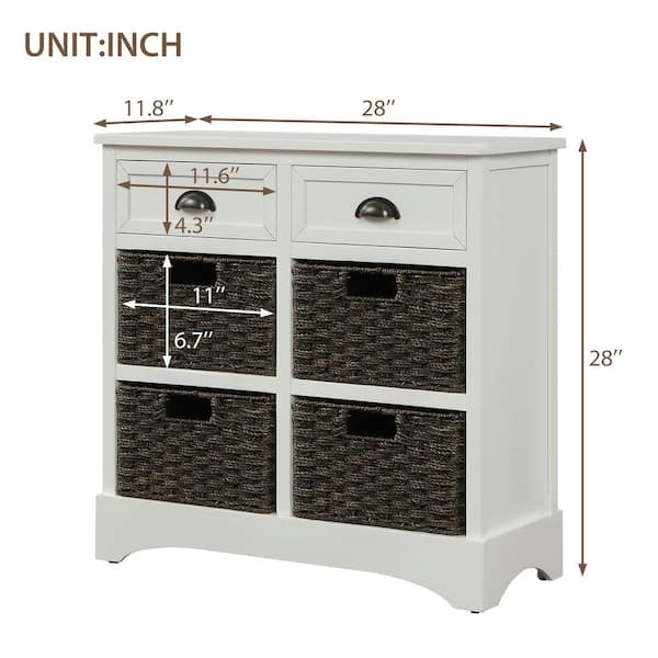 Harper Bright Designs White Rustic Storage Cabinet With 2 Drawers And 4 Classic Fabric Basket Wf193442aak The Home Depot Harper Bright Designs White Rustic, White Storage Furniture With Baskets