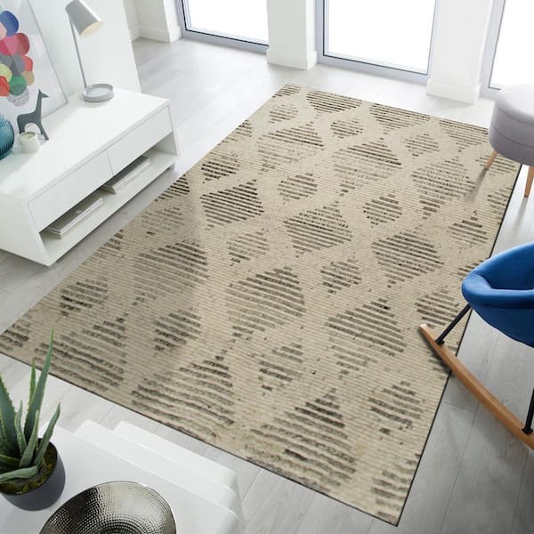 EORC Hand-Knotted Wool N.Beige 6 ft. x 8 ft. Transitional Modern Knot Area Rug
