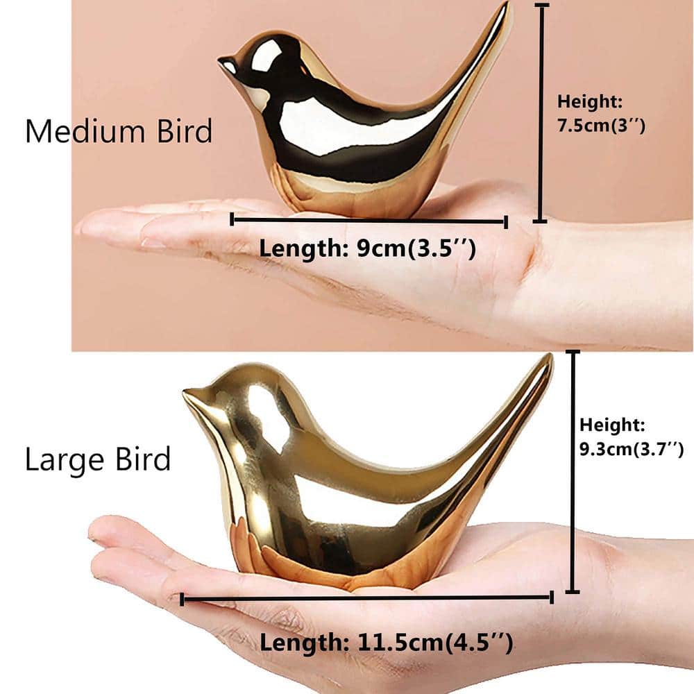 Gold Ceramic Bird Statues for Table Decor