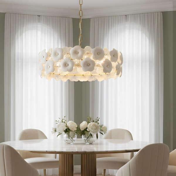 YANSUN 20 in. 6-Light Gold Modern Flower Glass Chandelier, Elegant