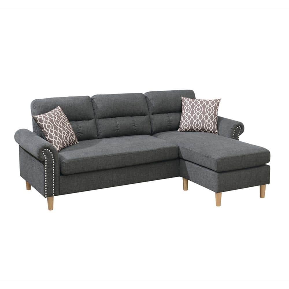 ANGELES HOME 87 in W Fabric Polyfiber Reversible Sectional Sofa Set in
