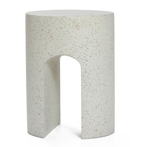 LuxenHome Round Cement 17.7 in. H Outdoor Side Table