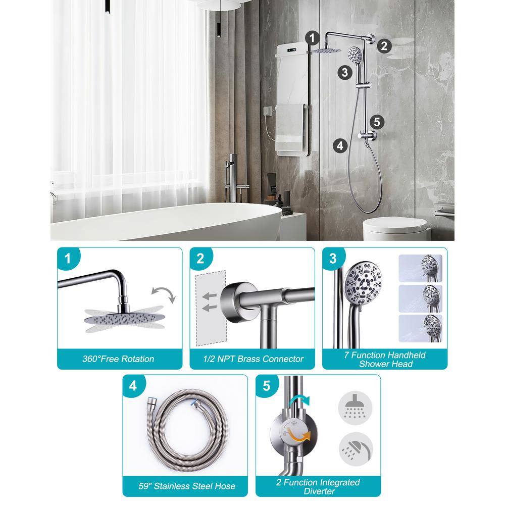 Brushed Nickel Large Wall Mounted Handheld Shower System