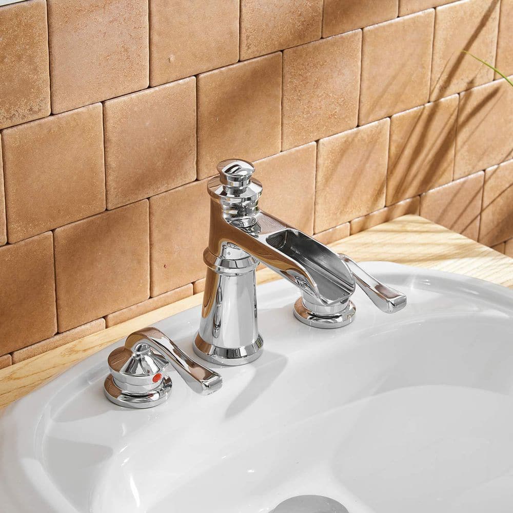 Polished Chrome Waterfall Widespread 2-Handle Bathroom Faucet