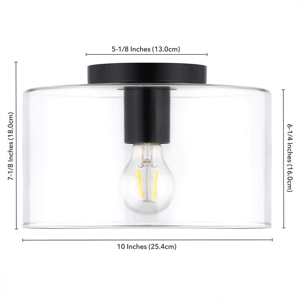 Matte Black and Glass Drum Ceiling Light