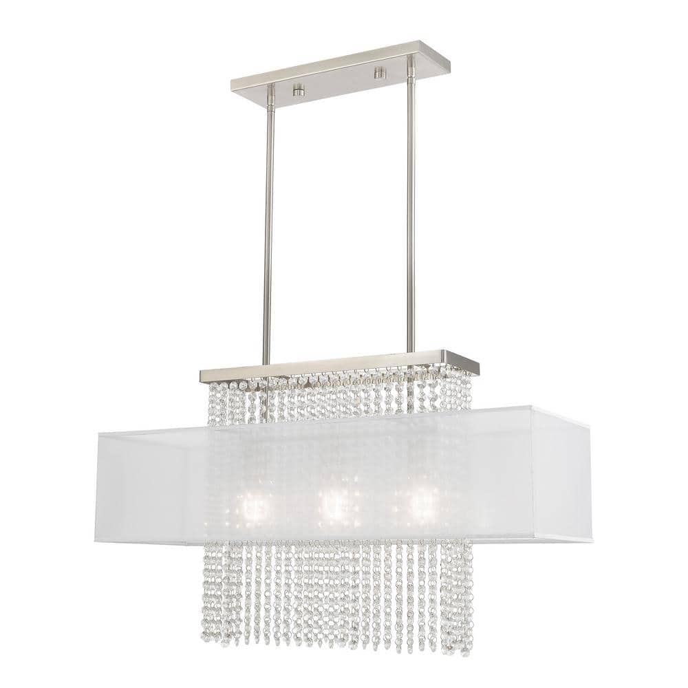 Grovehaven 3-Light Brushed Nickel Linear Chandelier with Translucent Fabric shand and Clear Crystals price history on PriceWatchPro