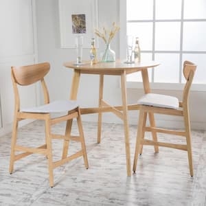 3-Piece Natural Oak Wood and Light Gray Fabric Counter Height Dining Set
