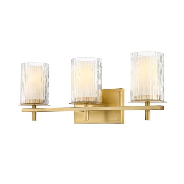 Unbranded Grayson 23 in. 3-Light Modern Gold Vanity Light with Clear Etched Opal Glass Shade with No Bulbs Included
