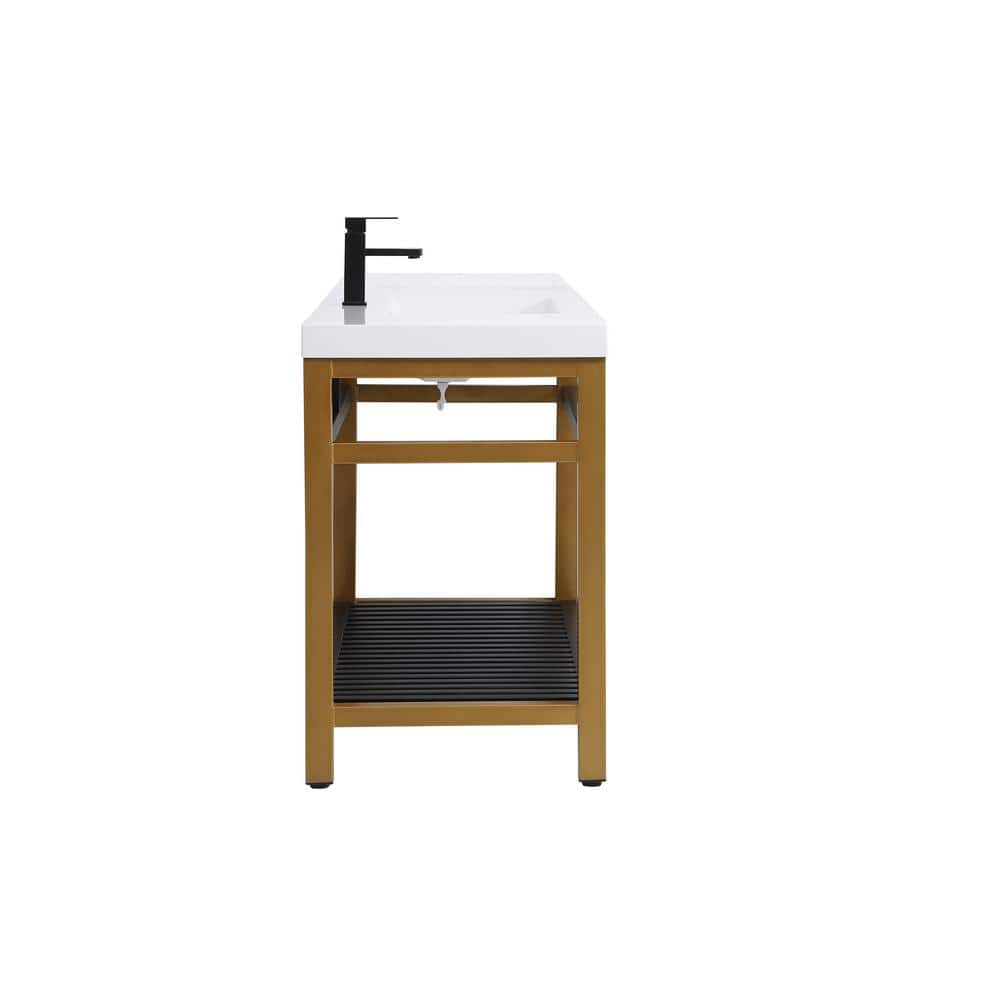 Raya 48" Black and Gold Metal Bathroom Vanity with Resin Top