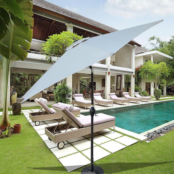 Otryad 9 ft. Steel Hexagon Patio Market Umbrella Outdoor Table Umbrella with Push Button Tilt and Crank in Frozen Dew