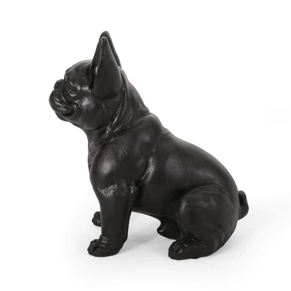 Matte Black Cast Stone French Bulldog Outdoor Garden Statue