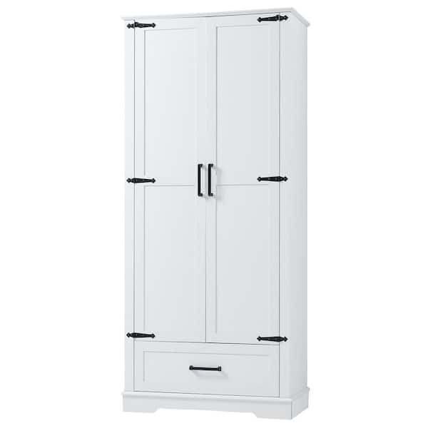 31 in. W x 16 in. D x 69 in. H White MDF Freestanding Linen Cabinet with Door, Drawer, Adjustable Shelf