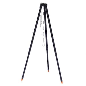 47.2 in. Tall Black Outdoor Camping Lantern Tripod Stainless Steel Hanging Pot Rack with Storage Bag