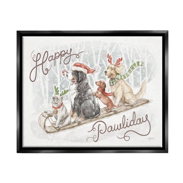 Stupell Industries Happy Pawliday Dogs by Mary Urban 1-Piece Floater Frame Graphic Print Animal Poster Art Print 31 in. x 25 in.