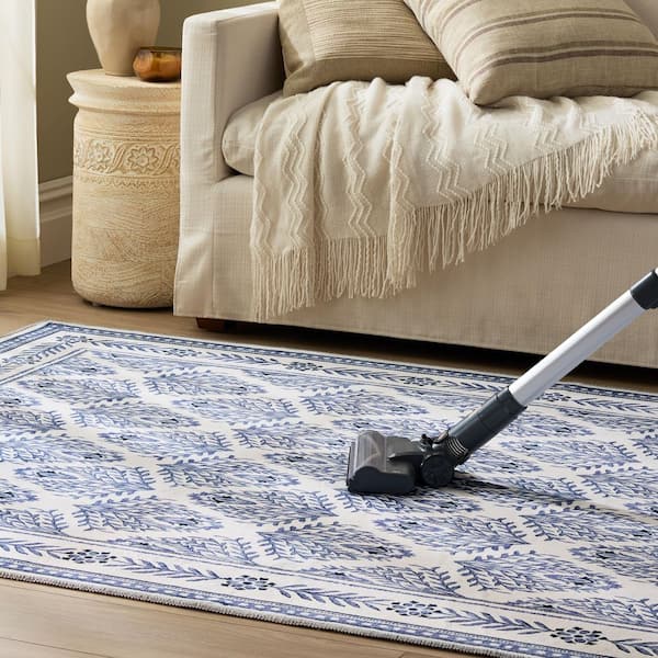 EVERWASH Haven 6 ft. x 9 ft. Brown Geo Border Washable Area Rug