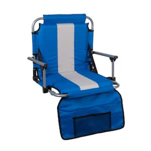 Blue/Tan Tubular Frame Folding Stadium Seat with Arms
