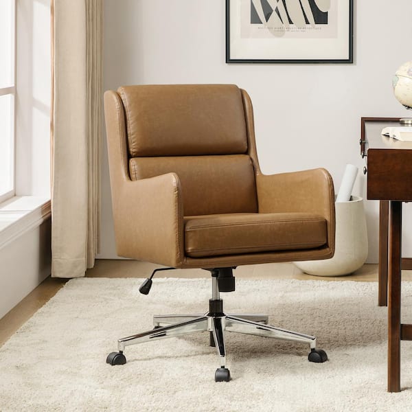 Edmund Camel Modern Faux Leather Tilting Office Chair with Metal Legs