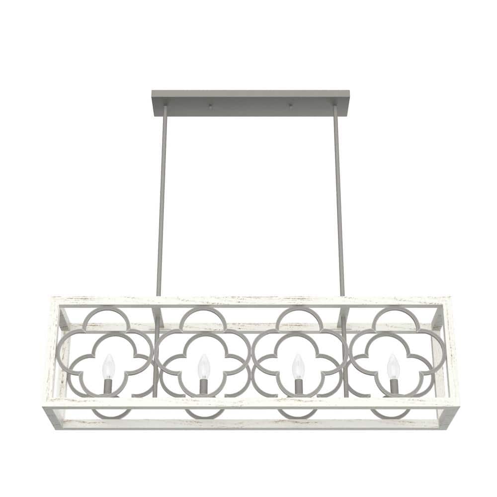White Painted Concrete 4-Light Linear Chandelier