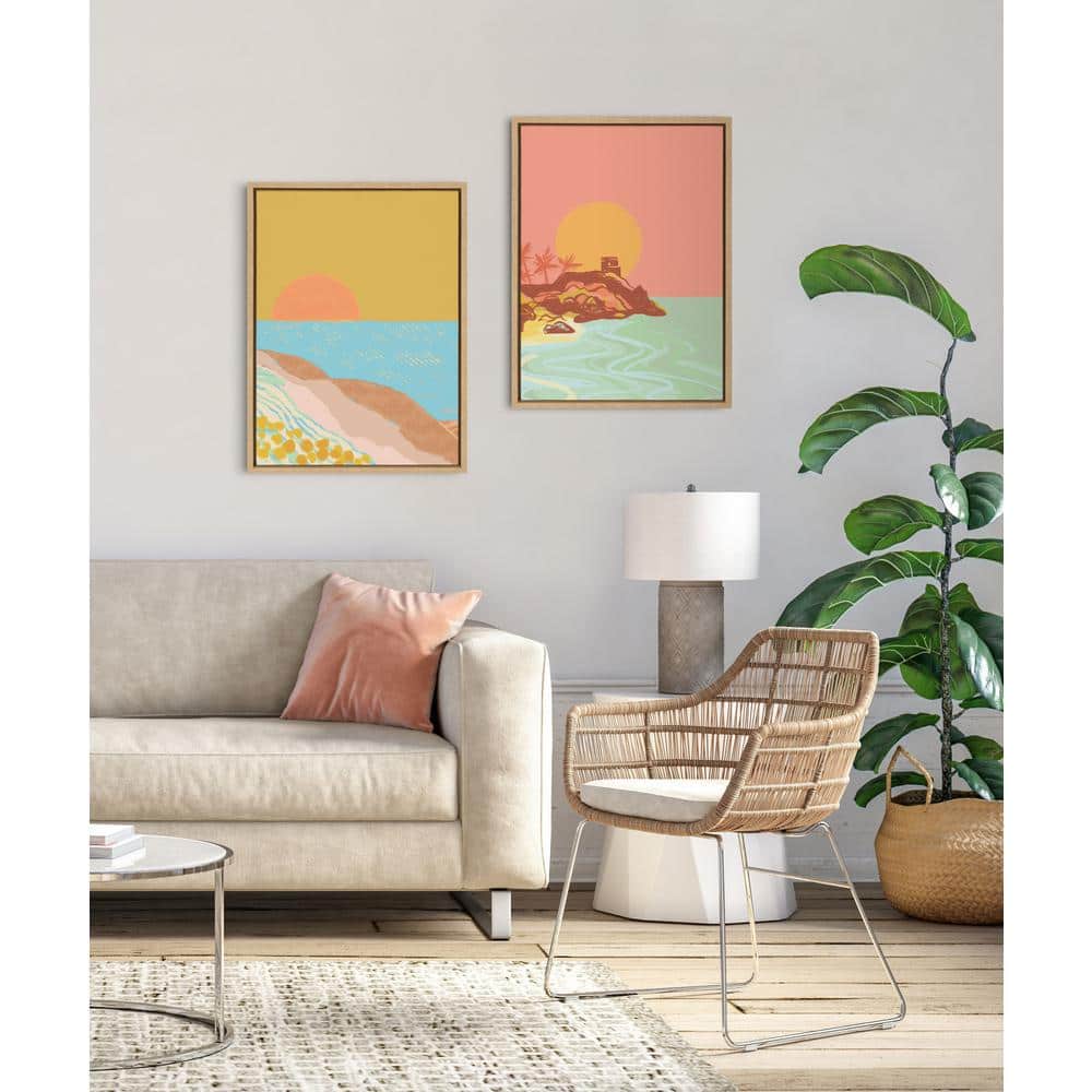 Tulum Ruins Sunset Canvas Art with Natural Frame
