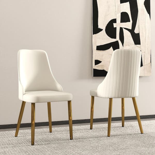 Set of 2 Modern PU leather Upholstered Dining Chair Desk Chair Furniture with Sturdy Metal Legs, Beige