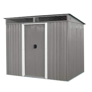 8 ft. W x 6 ft. D Metal Outdoor Storage Shed with Sliding Doors, Transparent Panels and Foundation, Gray (48 sq. ft. )