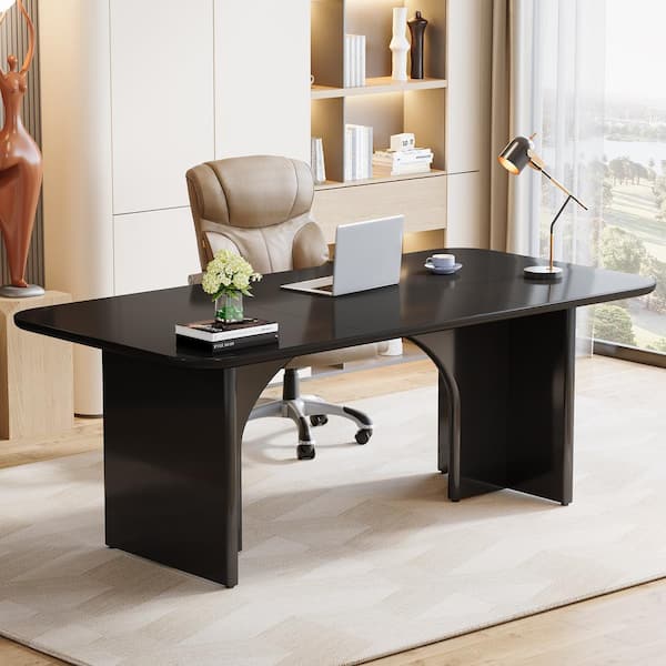 Halseey 63 in. Rectangular Black Wood Computer Desk Modern Executive Desk Large Writing Table for Home Office