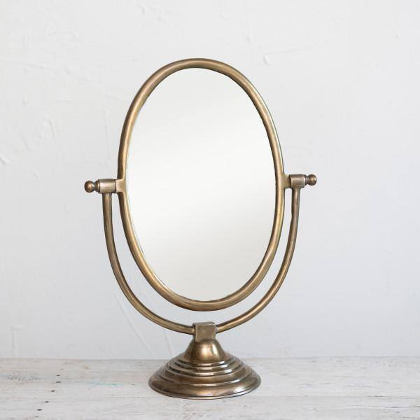 Antique Brass Oval Swivel Vanity Mirror with Aluminum Frame