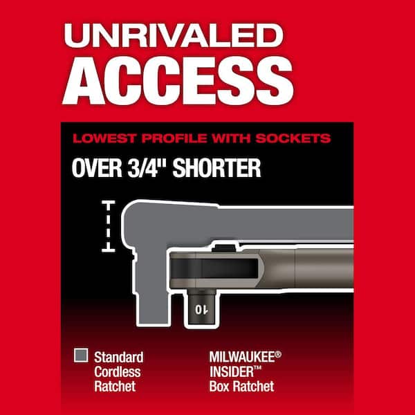Milwaukee - M12 12V FUEL 1/4 in.-3/8 in. Lithium-Ion INSIDER Extended Reach Box Cordless Ratchet Kit w/6 Pt Impact Socket Set