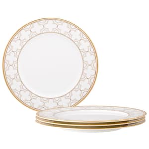 Trefolio Gold 11 in. (White) Bone China Dinner Plates, (Set of 4)
