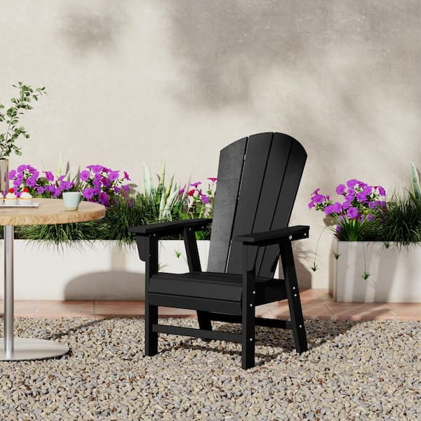 Laguna Outdoor Patio Fade Resistant HDPE Plastic Adirondack Style Dining Chair with Arms in Black