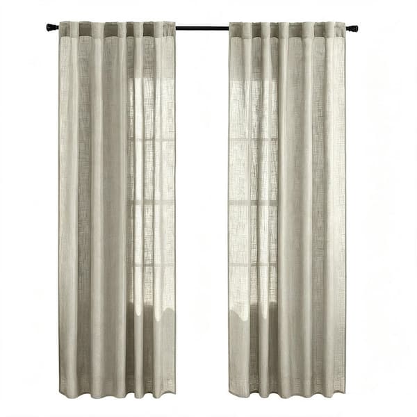 Oatmeal 52 in. W x 84 in. L Back Tab Window Drapes Linen Semi-sheer Light Filtering Curtain (Set of 2)