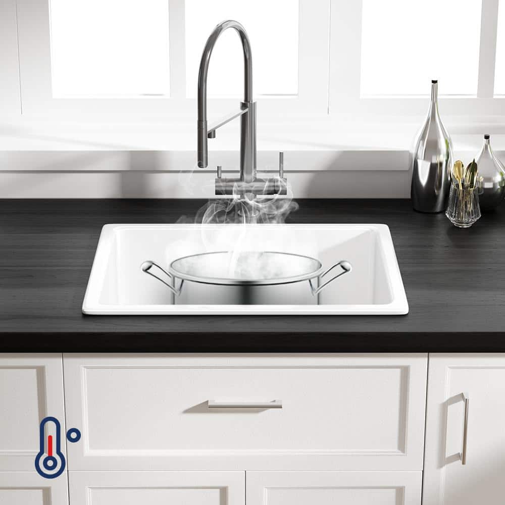 Oslo White Fireclay Single Bowl Undermount Kitchen Sink with Accessories