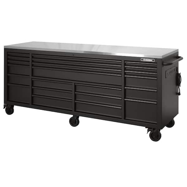 Husky Tool Storage 84 in. W Heavy Duty Matte Black Mobile Workbench Tool Chest with Stainless Steel Work Top