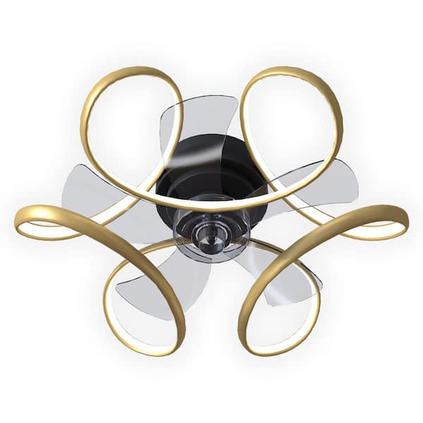 Tivleed 14.96 in. Indoor LED Gold Petal-Shaped Recessed Fan Light, App and Handheld Remote, 6-Speed, Timer