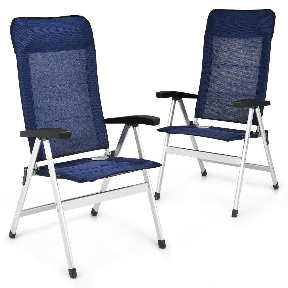 Set of 2 Aluminum and Fabric Patio Reclining Dining Chairs with 7-Position Backrests and Headrests, Navy price history on PriceWatchPro