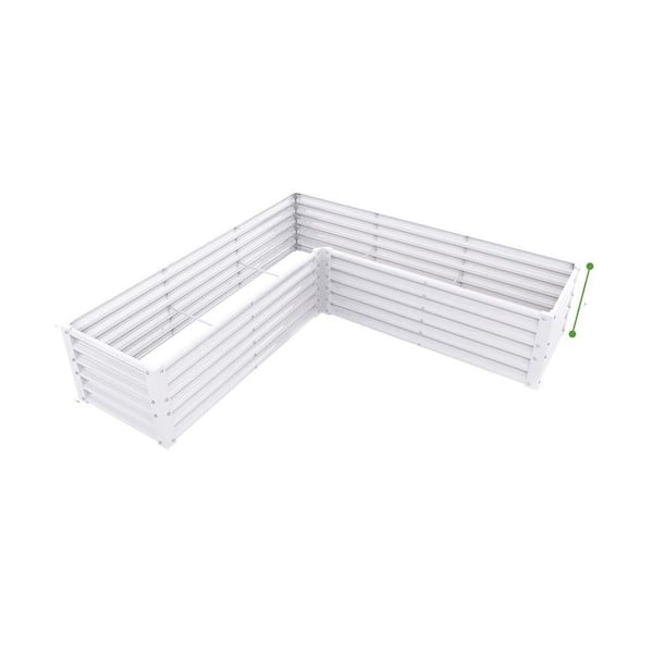 74 x 74 x 18 in. White L-Shaped Galvanized Steel Raised Garden Beds for Planting Vegetables Flowers Herb
