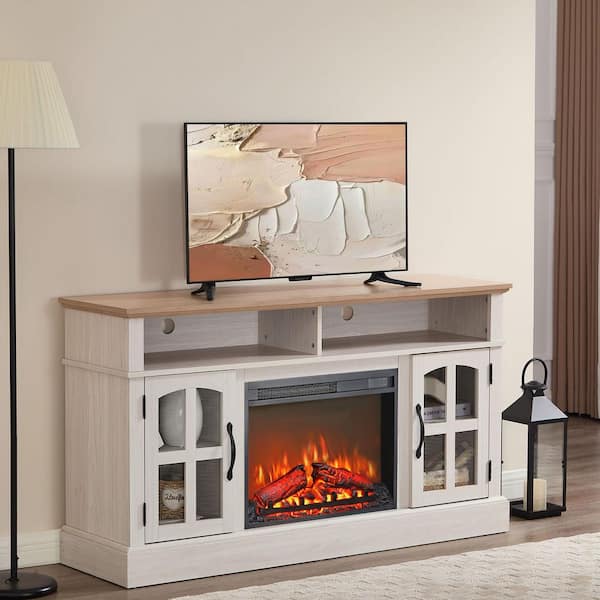 58" Freestanding Electric Fireplace TV Stand with Electric Fireplace Insert and Storage Cabinet for Living Room