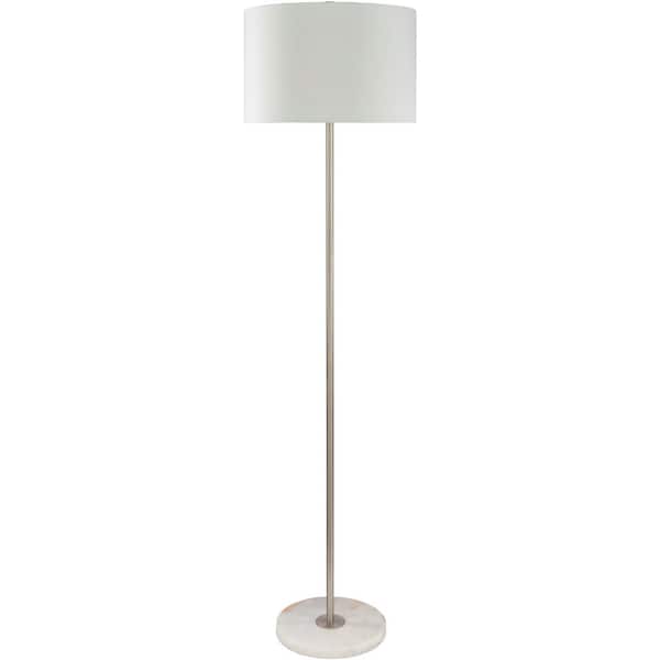 Livabliss Sapodilla 62.5 in. Silver Indoor Floor Lamp with White Drum Shaped Shade
