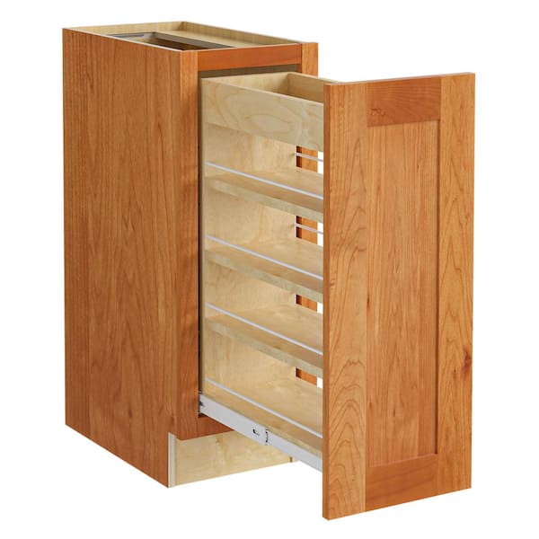 Newport 12 in. W x 24 in. D x 34.5 in. H Assembled Plywood Pull Out Pantry Kitchen Cabinet in Cinnamon Soft Close