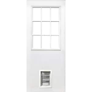 31-3/4 in. x 79 in. Reliant Series Clear 9-Lite White Primed Fiberglass Front Door Slab with Medium Pet Door