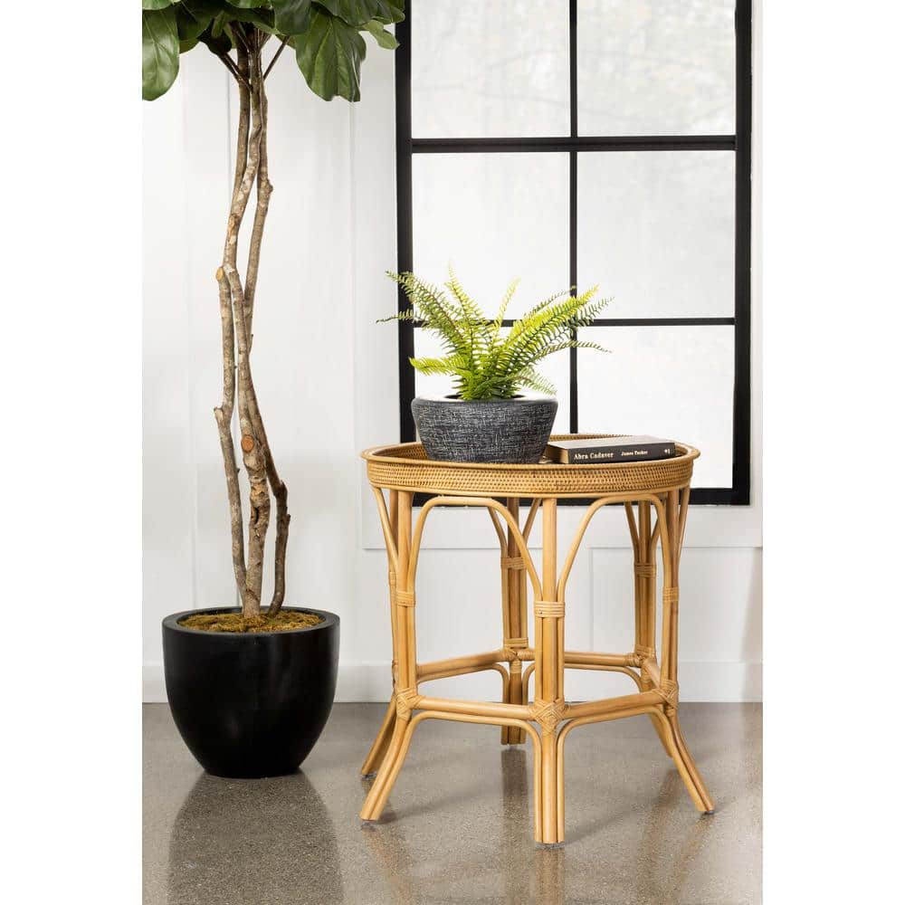 Natural Rattan Round Tray Top Accent Table