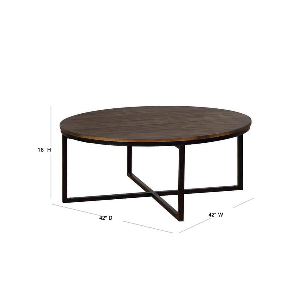 Espresso Acacia Wood & Metal 45" Round Nesting Coffee Table