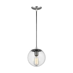 Leo - Hanging Globe 1-Light Satin Aluminum Pendant with Clear Seeded Glass Diffuser